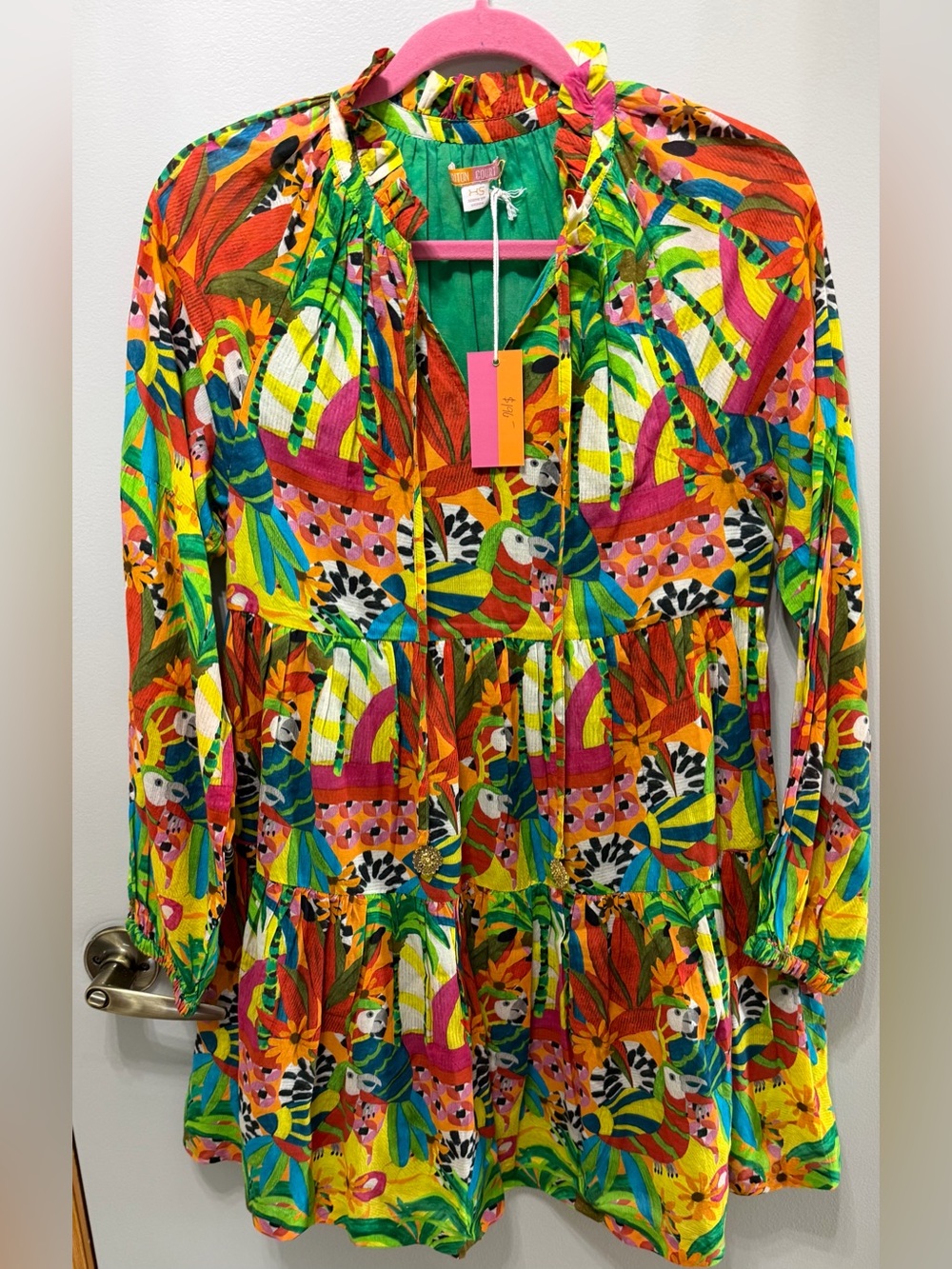 NWT Briton Court Eliza Mini Dress Tropical Parrot Print Size XS